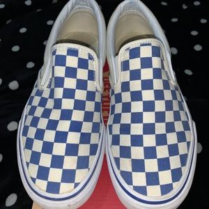 Blue checkered slip on vans